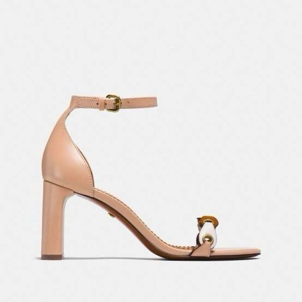 New Coach G2056 High Heel Sandals All Leather Sz 9.5 B Tan Pink - Picture 2 of 13